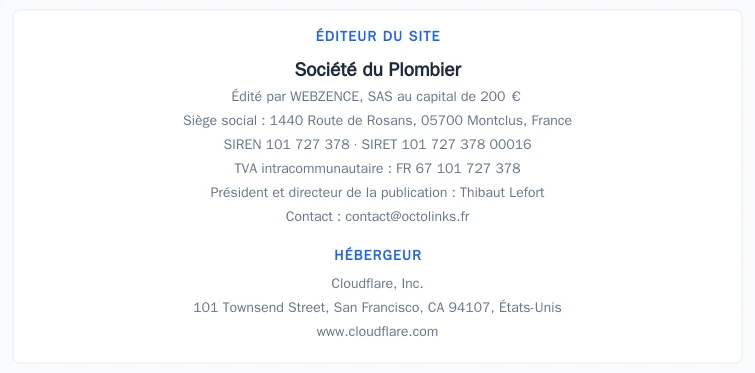 Coordonnées légales de l’éditeur et de l’hébergeur du site